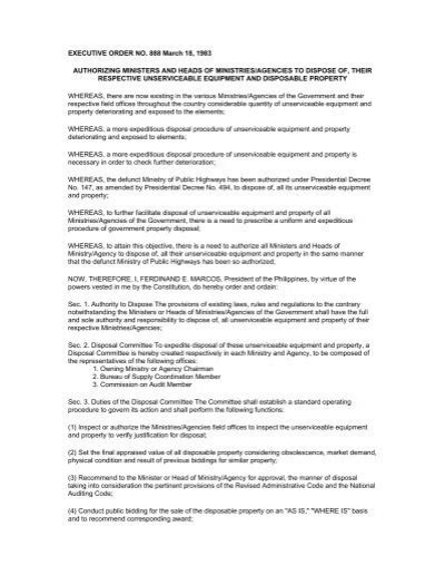 executive order 888|EXECUTIVE ORDER NO. .